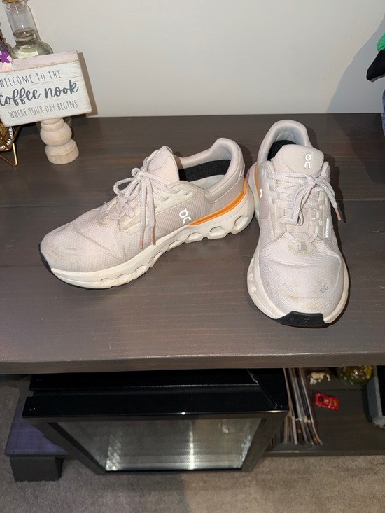 On Clouds Shoes - On Cloud Women’s Pale Pink Running Sneakers with Orange Accent